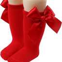 Baby Girls Socks Autumn Toddler Big Bow Knee High Long Soft Kids Christmas Sock Spanish Style Floor Socks(WZ2) (Red)