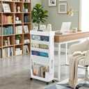 BYFU 5-Tier Movable Bookshelf Cart, Rolling File Paper Storage Organizer Mobile Bookcase with Wheels for Home Office Study Classroom, White, Size: 5-Tier 26.0"H, 5.7"D x 14.8"W x 26"H