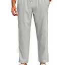 Runcati Mens Casual Pants Drawstring Elastic Waist Lightweight Cropped Linen Pants Summer Yoga Beach Trousers Grey, L