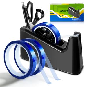 Large Heat Tape Dispenser, Heavy Duty Heat Transfer Tape Dispenser & 10mm x 33M Transparent Blue Heat Tapes Sets Sublimation Tape Holder with Cutter tape dispenser