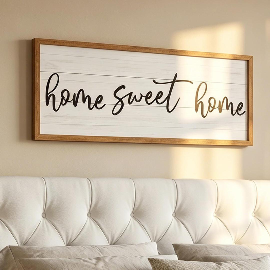 40"x15" Home Sweet Home Wood Framed Wall Decor, Rustic Farmhouse Horizontal Wall Art Sign, Large Hanging Decoration for Living Room Bedroom Entryway Couch Bed
