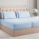 Split King 7 Piece Sheet Set - Comfy, Breathable & Cooling - Soft Hotel Luxury Bedding for Women, Men, Kids, Teens and Children - 1 Flat & 2 Fitted Sheets & 4 Pillowcases with Deep Pockets - Sky Blue