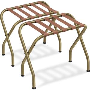 SONGMICS Luggage Rack, Pack of 2, Luggage Racks for Guest Room, Suitcase Stand, Steel Frame, Foldable, for Bedroom, Golden URLR064A02