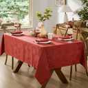 Newbridge Sienna Red Fancy Leaves Damask Fabric Holiday Tablecloth, 60 x 84 Inch Rectangle, Elegant Swirling Leaf Pattern, No Iron Soil Resistant Dining Room Party Table Cover