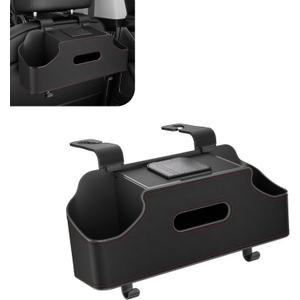 1 PC Car Seat Back Organizer, Car Back Seat Multi-Function Storage Box with 2 Drink Cup Holders, 11.42" x 3.35" Leather Tissue Organizer, Universal for Most Cars, Trucks, SUVs (Black)