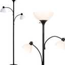 Brightech Sky Dome Double LED Floor Lamp, Torchiere Super Bright Floor Lamp with 2 Reading Lamps for Living Rooms & Offices - Dimmable Tall Standing Lamp for Bedroom Reading - Tall Black Pole