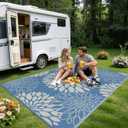 Ileading Waterproof Outdoor Rug 6x9, Reversible Plastic Straw Patio Rug, Portable Indoor Outdoor RV Camping Mat Carpet for Deck, Porch, Balcony, Backyard, Picnic, Floral Dusty Blue