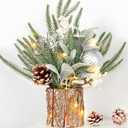 Small Table Top Christmas Tree with Lights, Mini Christmas Tree Decorations with Merry Christmas Pumpkin Pine Cones Norfolk Pine Stems Ornaments for Home Party Office Indoor Decorations 12Inch, Brown