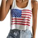 Women's 4th of July Outfits USA Shirt Patriotic Tank American Flag Crop Top (L)