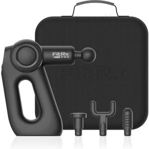 FitRx Handheld Therapeutic Percussion Massage Tool with 5 Speed Settings, 3 Arm Angles, and 4 Swappable Heads for Premium Back & Muscle Relief