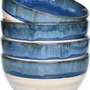 Bosmarlin Stoneware Soup Bowl Set of 4, 26 Oz, Cereal Bowl for Oatmeal, Dishwasher and Microwave Safe, Reactive Glaze (Deep blue, 6 in)