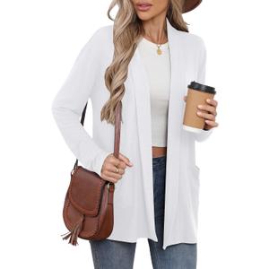 Bettysays Women's Long Sleeve Open Front Cardigan Casual Loose Lightweight Cardigans with Pockets Large