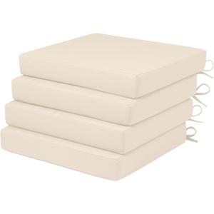Outdoor Chair Cushions Set of 4 Fade Water Resistant, Patio Furniture Cushions with Non-Slip Ties, Square Cushions for Outdoor Furniture and Lawn Dining Chairs, 18.5 x 16 x 3, Beige