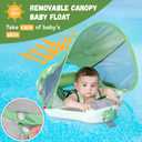 GENTEACO Mambobaby Baby Swim Float with Canopy Non-Inflatable Infant Pool Float with Tail 3-24 Months Avoid Flip Solid Skin-Friendly Material for Toddler Boys Girls, Small
