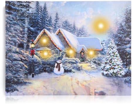 NIKKY HOME Christmas Wall Art, Led Christmas Canvas Prints, Candlesticks by the Window Pictures Wall Arts, Decor Light Up Winter Wall Art For Living Room Bedroom Xmas Party Gift 12" X 16"