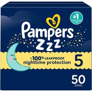 Pampers ZZZ Overnight Diapers, Size 5 (27+ lbs), 50 Count, Nighttime Protection Disposable Baby Diaper, Night Time Leak and Skin Protection