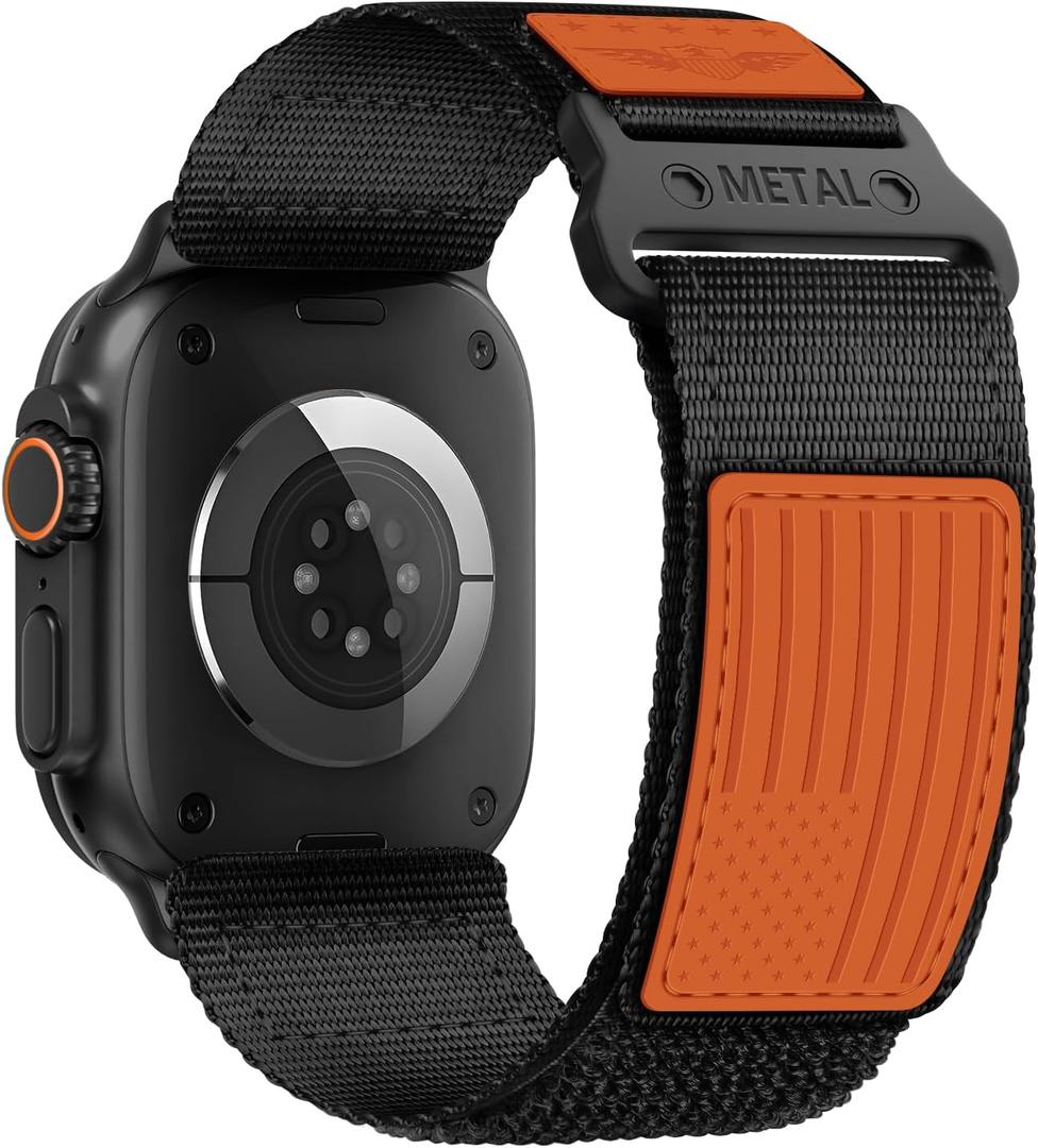 Rugged Nylon for Apple Watch Band for Men Series 11/10/9/8/7/6/SE/5/4/3/2/1 iWatch Bands Man,Soft Woven Adjustable Stars-Stripes Flag Wristbands Strap for Apple Watch SE 3/2/1 42mm 41mm 40mm 38mm
