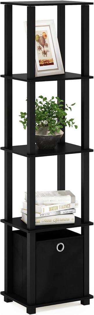 FURINNO Decorative Shelf With Bin, Black