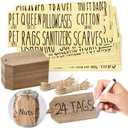 Talented Kitchen 24 Pack Natural Wooden Hanging Tags, 4.33x2.5 in, 70 Black Preprinted Labels, String, Hanging Labels for Kitchen, Laundry & Bathroom Storage Organization