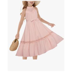 GRACE KARIN Girls Dresses Summer Spring Halter Maxi Dress Kids Ruffle Casual Flower Pleated Sun Dress, Size 14