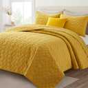 HORIMOTE HOME 100% Cotton Quilt Set King Size, Yellow Pre-Washed 3-piece Bedspread Coverlet Set, Cozy Lightweight Stitching Decorative Bedding Cover with 2 Shams in Geometric Pattern for All Season