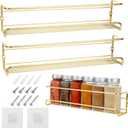 2 Pack Self Adhesive Wall Mounted Fridge Refrigerator Spice Racks,Metal Kitchen Seasoning Jar Organizer for Space Saver,Hanging Spice Organizer Shelf for Kitchen Cabinet,Wall,Pantry Door.Gold