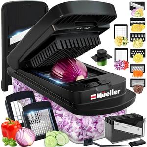 Mueller Pro-Series 10-in-1, 8 Blade Vegetable Chopper, Mandoline Slicer, Onion Mincer, Cutter, Dicer, Veggie Chopper with Container, Kitchen Essentials & Gadgets, House Warming Gifts New Home, Black Set of 6