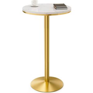 Gold High Top Marble Pub Table - 22" W, Modern Style Cocktail Table for Parties, Living Room, Kitchen, Dining Room Corner (High: 95cm/37Inch)