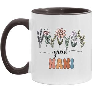 Great Nani Gift - Floral Mug - Gift For New Great Nani - Baby Announcement - Pregnancy Announcement Nani - Mothers Day Gift - Birthday Gift - Black Accents Mug 11oz