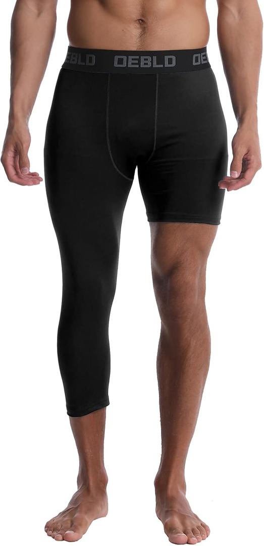 OEBLD Single Leg 3/4 Compression Tights, Unisex Sports Compression Pants, Basketball Leg Sleeves (Black, S)