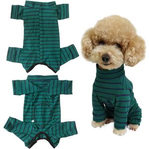 Dogs Recovery Suit Post Surgery Shirt for Puppy, Full Coverage Dog's Bodysuit Wound Protective Surgical Clothes for Small and Medium Pets (Green Black Stripe-XXS)