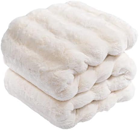 Touchat Luxury Faux Rabbit Fur Throw Blanket for Couch,Super Heavy Warm Cozy Blanket for Sofa Bedroom Living Room,Ultra Soft Fluffy Reversible Plush Blanket for Home Decor Gifts,Cream White (Throw Size - 50" x 60")