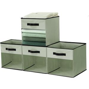 DECOMOMO Kallax Storage Cubes, 13x13x15 Storage Cube Bins with Window, Baskets for Organizing Shelves (Kallax / 4pcs, Green)