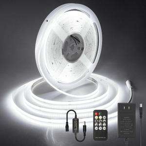 ALITOVE 32.8ft COB Led Light Strip Daylight White 6500K Super Bright 24V LED Mirror Lights with Remote Dimmable 3200LEDs CRI90+ Uniform Glow Ceiling LED Tape Light for Indoor Home Office Lighting