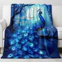 Peacock Throw Blanket Flannel Fleece Throw Ultra Soft Cozy Peacock Gifts for Women Warm Lightweight Microfleece Blanket(50x60 Inch)