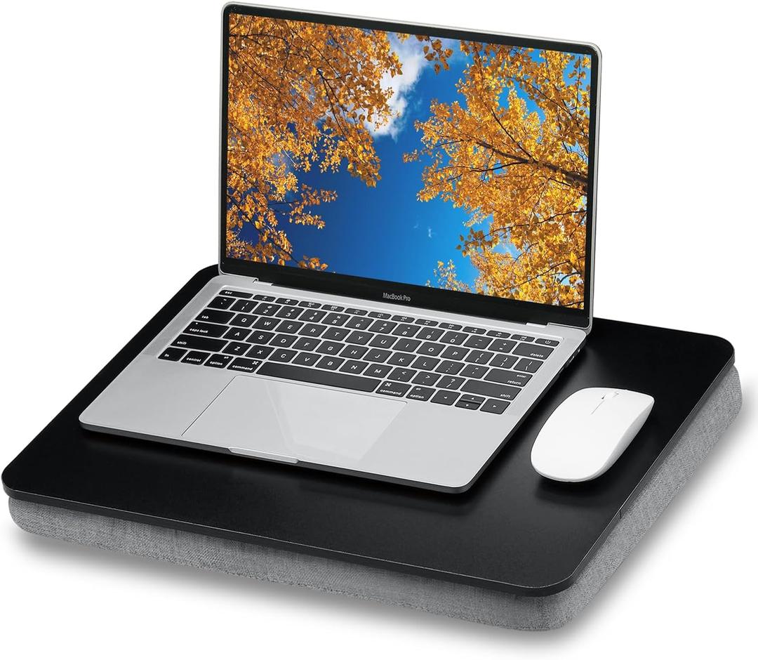 Lap Desk with Pillow Cushion, Portable Laptop Bed Desk, Fits up to 15.6 inch Laptop, Lap Stand for Bed & Couch & Carpet, Book Tablet/Drawing Board- Black, Medium