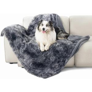 Bedsure Waterproof Dog Blankets for Large Dogs - Cat Blanket for Couch Protector Washable Long Faux Fur,Calming Soft Reversible Throw Furniture Protection for Puppy Pet, 50"x60", Tie-dye Grey
