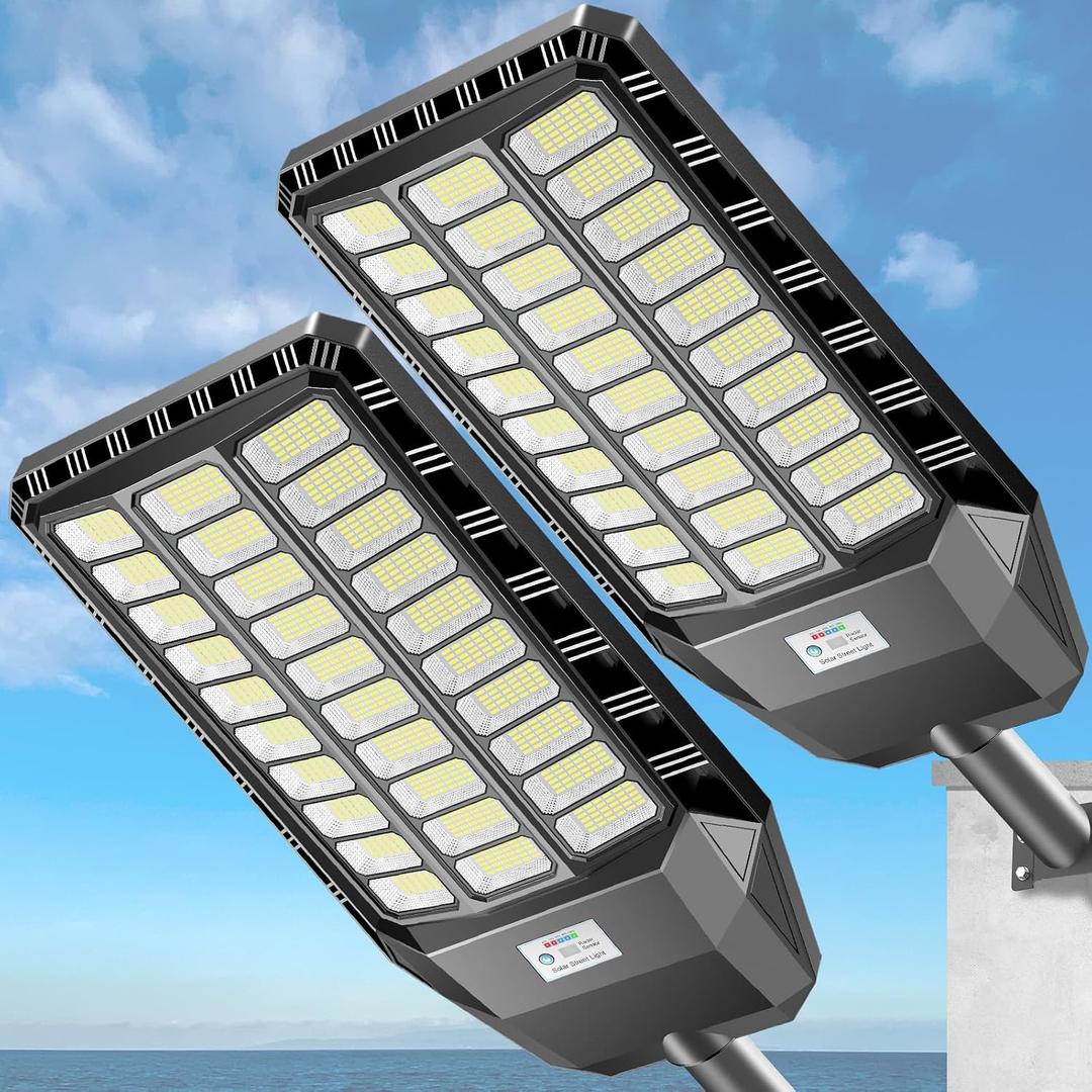 Deepn Solar Street Light, Commercial Grade Solar Lights Outdoor IP67 Waterproof, 8700W LED Flood Security Lights Motion Sensor & Dusk to Dawn Outdoor Lighting for Parking Lots, Streets & Yard, 2 Pack