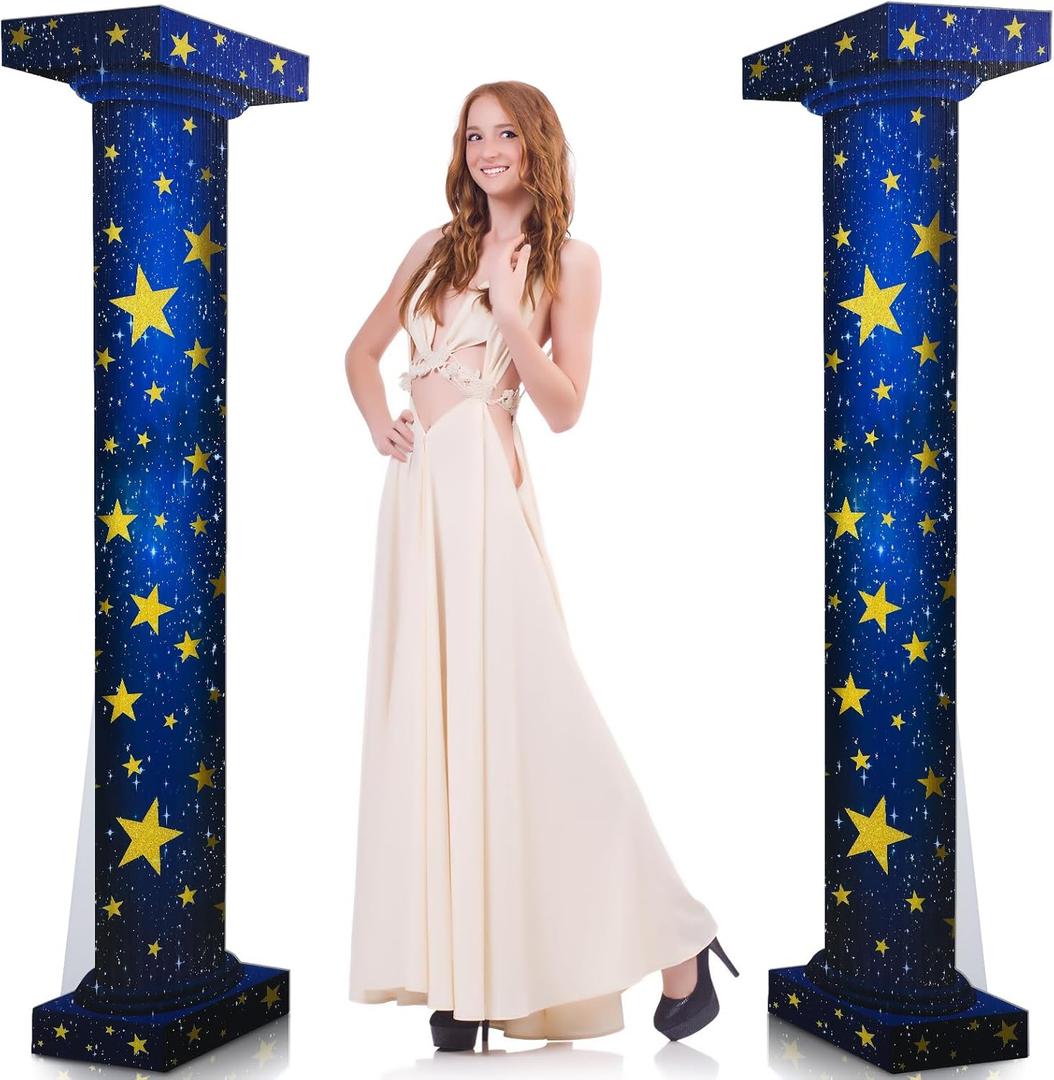2 Pcs 5.8 ft Starry Night Space Theme Party Decor Tall Column Cardboard Stand-up Cutout Awards Night Prom Celestial Charm Column Photo Props Stand-up Graduation School Dance Awards Theme Prom Decor