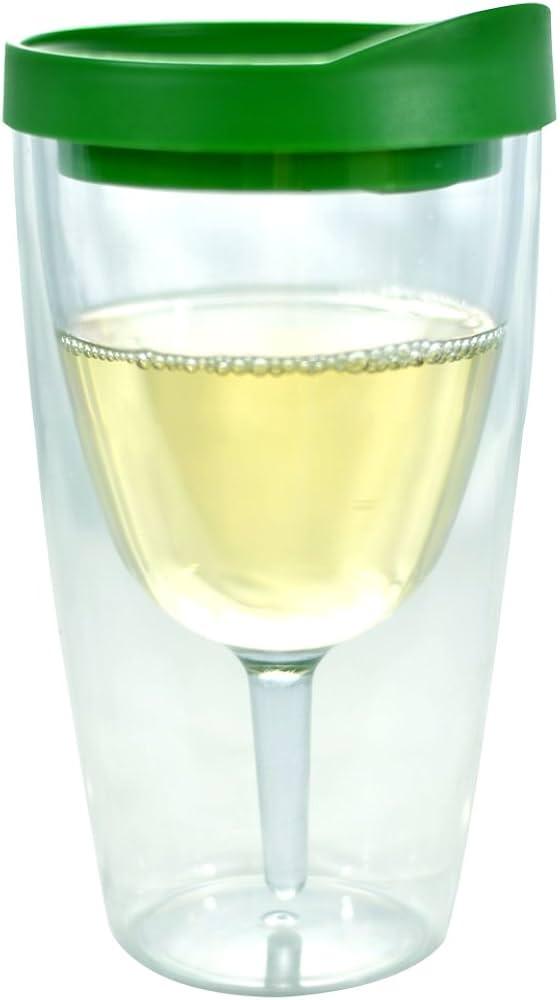 Southern Homewares Wine Tumbler 10oz Insulated Vino Double Wall Acrylic With Pink Drink Through Lid Wine 2Go, Green
