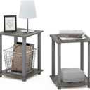 Furinno SIMPLISTIC Side Table Set of 2, 2-Tier Square Modern End Table, Nightstand, Night Stand, Bedside Table, Toolless Assembly, for Living Room, Bedroom, French Oak (2-Pack, Plastic Pole)