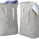 Honey Can Do Set of 2 Collapsible Fabric Laundry Basket Hampers With Handles HMP-09863 Grey