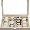 XHMQYC Bracelets Organizer Rods Bangles Display Holder, Clear See through Lid Leather Velvet Jewelry Storage Box Case for Women, 4 Rods Apricot Leather