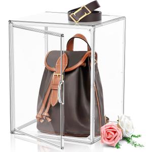 1 Pcs Super Large Acrylic Display Case Purse Handbag Storage Organizer for Closet Clear Stackable Bag Boot Shoe Boxes with Magnetic Door