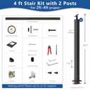 36" Swageless 2-4FT Black Complete Cable Railing System Post Kit with Handrail Cuttable, T304 Stainless Steel, Modular Pre-Cut 1/10" Cable Railing Kit with Stair Post for 28-38 Degree Stairway