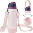 Silicone Boot Set for Owala Water Bottle 24 oz, 32 oz, 40 oz - Includes Non-Slip Sleeve, Shoulder Strap & Handle Strap, Perfect Owala Accessories, Fits Owala Tumbler, Owala FreeSip, Candy Coated (Pink)