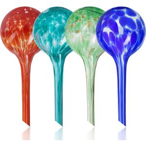 Plant Watering Globes Set of 4 - Small Self Watering Globes for Indoor & Outdoor Plants - Multicolored, Automatic, Glass Watering Bulbs for Daily Use, Plant Watering Devices