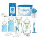 Dr. Brown's Natural Flow Anti-Colic Options+ Wide-Neck Glass Baby Bottle Starter Set with 100% Silicone Glass Bottle Sleeves, Baby Bottle Brush, HappyPaci Pacifier & Pacifier and Bottle Wipes, 0m+