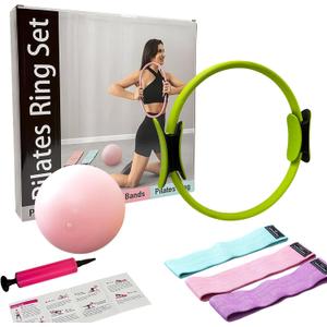 Pilates Ring Kit with Mini Ball & 3 Resistance Bands, at Home Pilates Equipment Set for Toning, Strength & Core Work, 15'' Magic Circle & 3-Level Bands