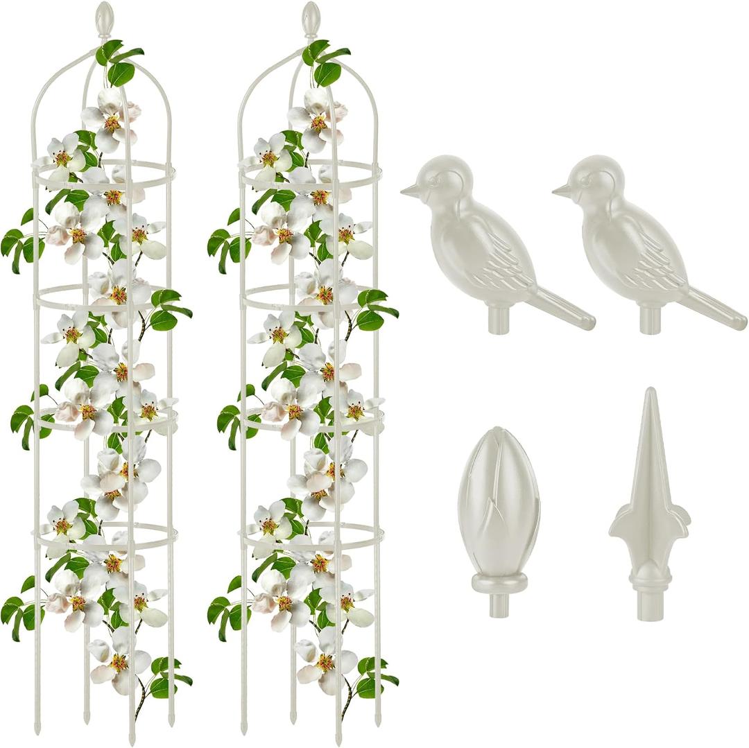 2 Pcs Garden Obelisk Trellis for Climbing Plants Outdoor 6 Ft Rose Bush Round Trellis for Pots Rustproof Metal Pipe with Plastic Coated Plant Flower Trellises for Clematis Vine Jasmine Support